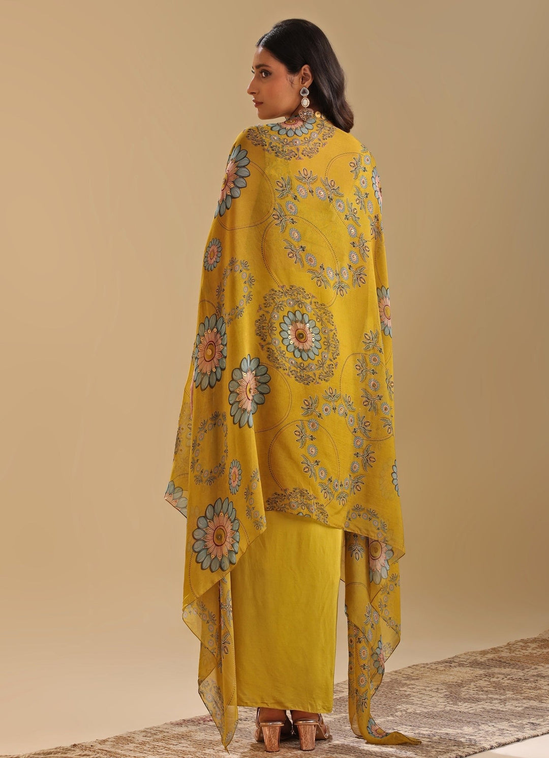 Yellow Draped And Embroidered Skirt Set With Asymmetric Cape Soup By Sougat Paul - Fabilicious Fashion