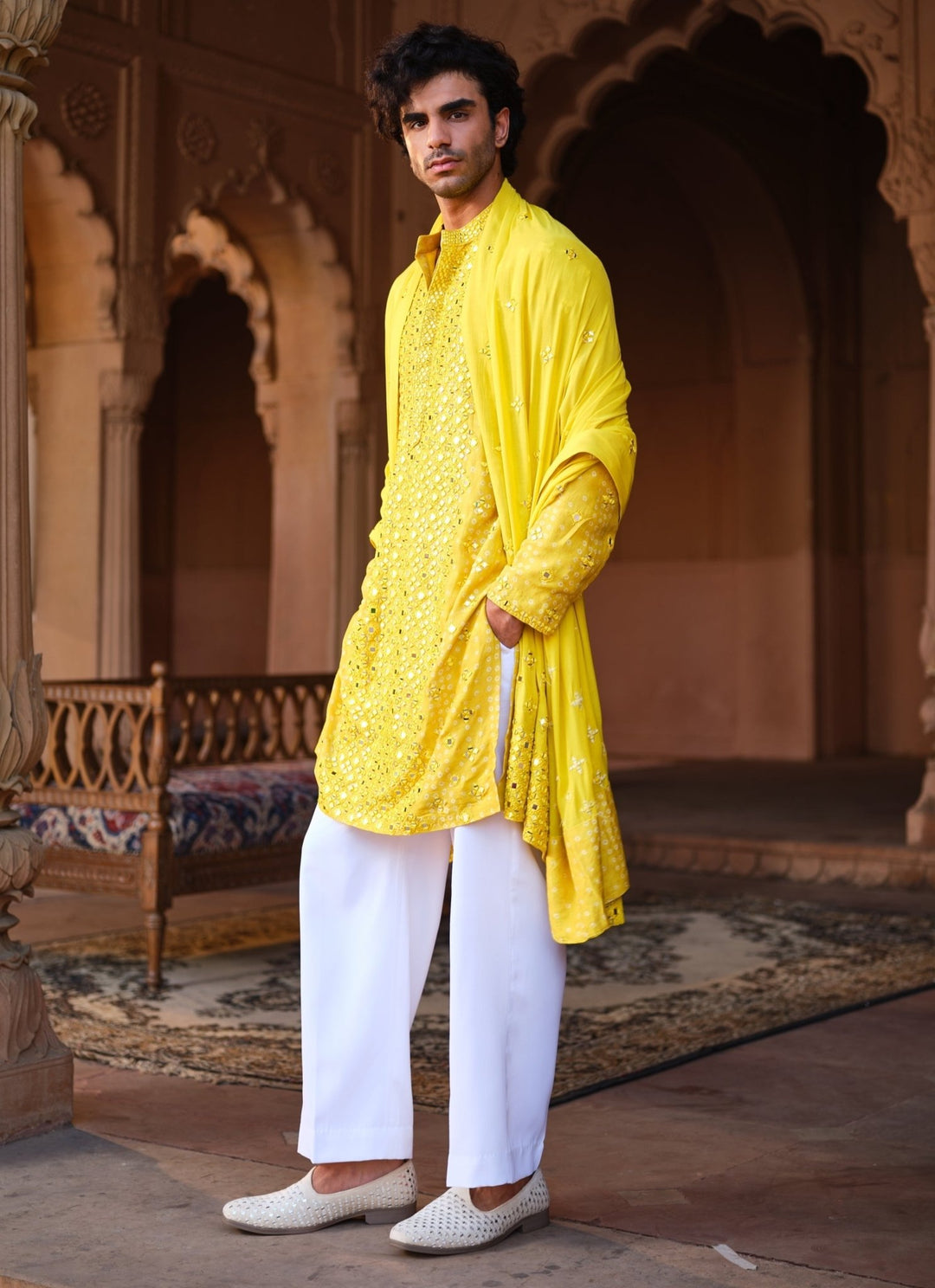 Darzi House Yellow Dupion Silk Kurta Set with DupattaFabilicious Fashion