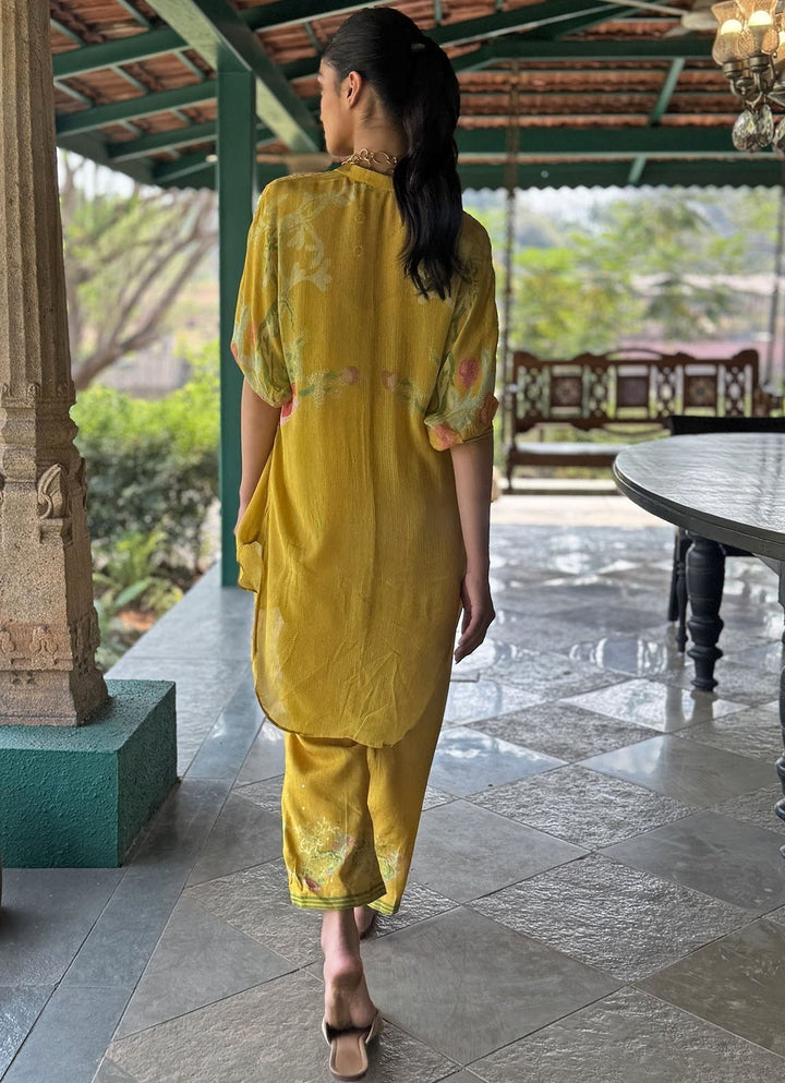 Yellow Embellished Kurta Pant Set Basil Leaf - Fabilicious Fashion