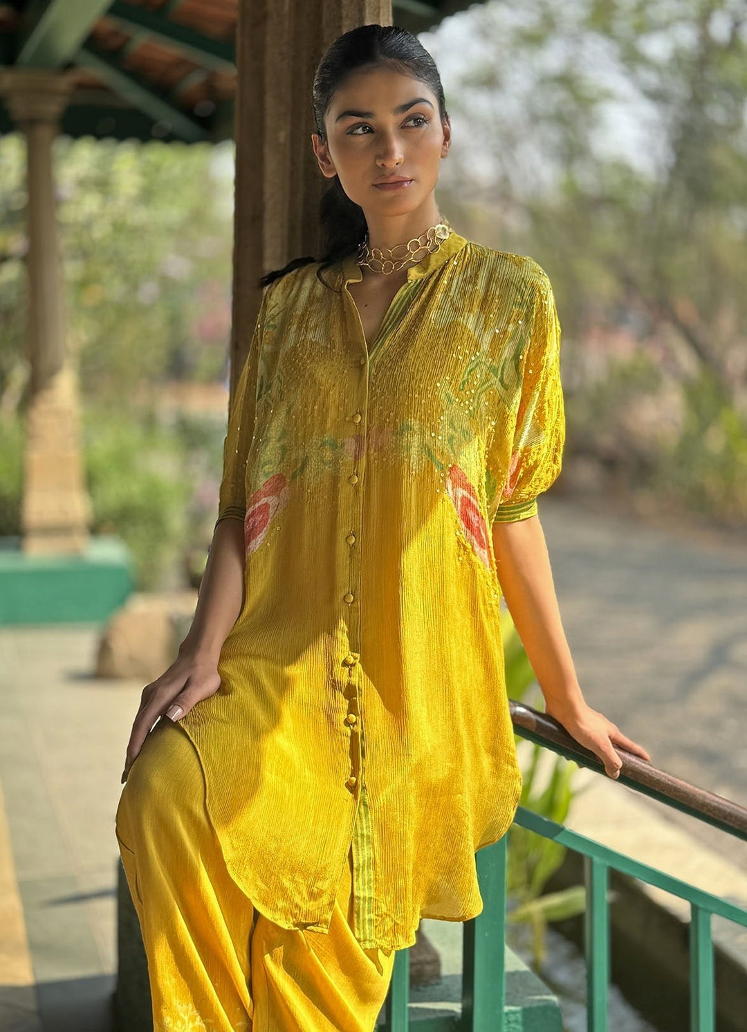 Yellow Embellished Kurta Pant Set Basil Leaf - Fabilicious Fashion