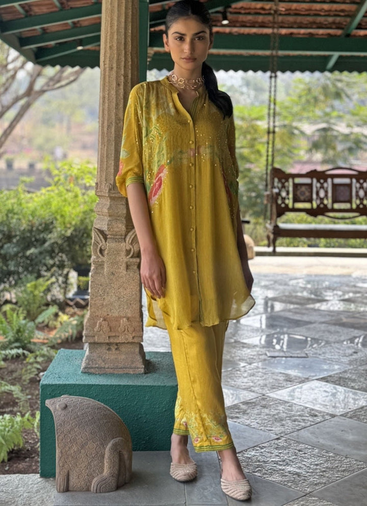 Yellow Embellished Kurta Pant Set Basil Leaf - Fabilicious Fashion