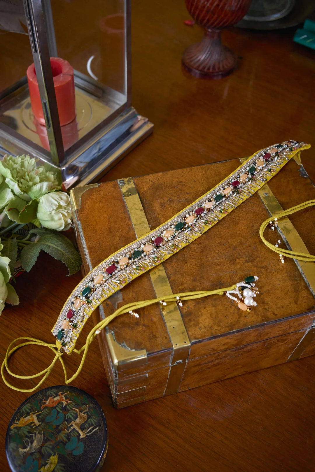 Yellow Embroidered And Jewel Encrusted Belt Isha Gupta Tayal - Fabilicious Fashion