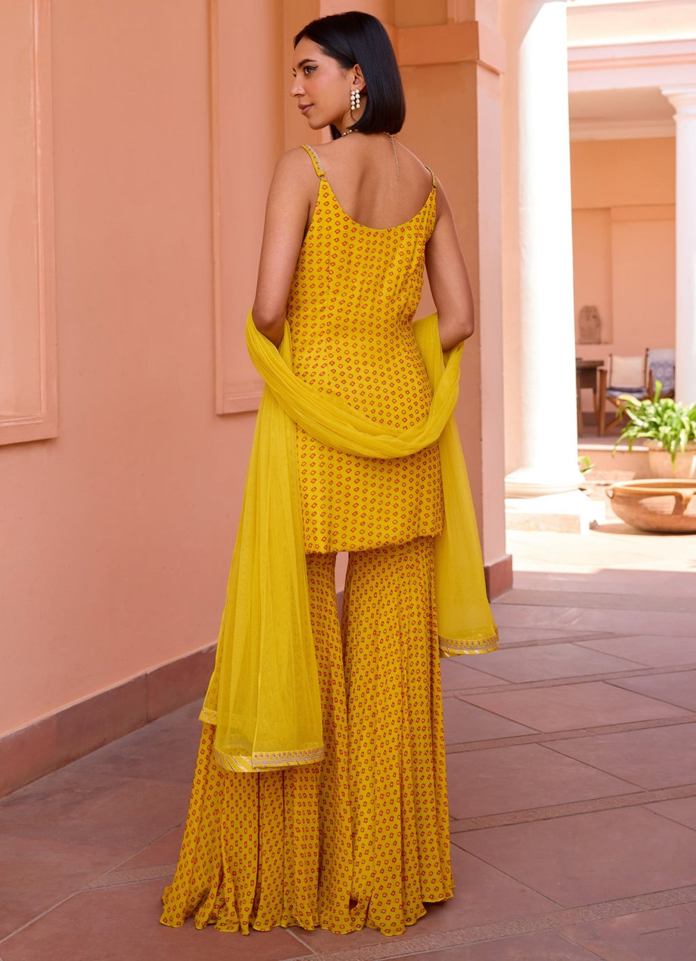 Yellow Embroidered Bandhani Sharara Set Isha Gupta Tayal - Fabilicious Fashion