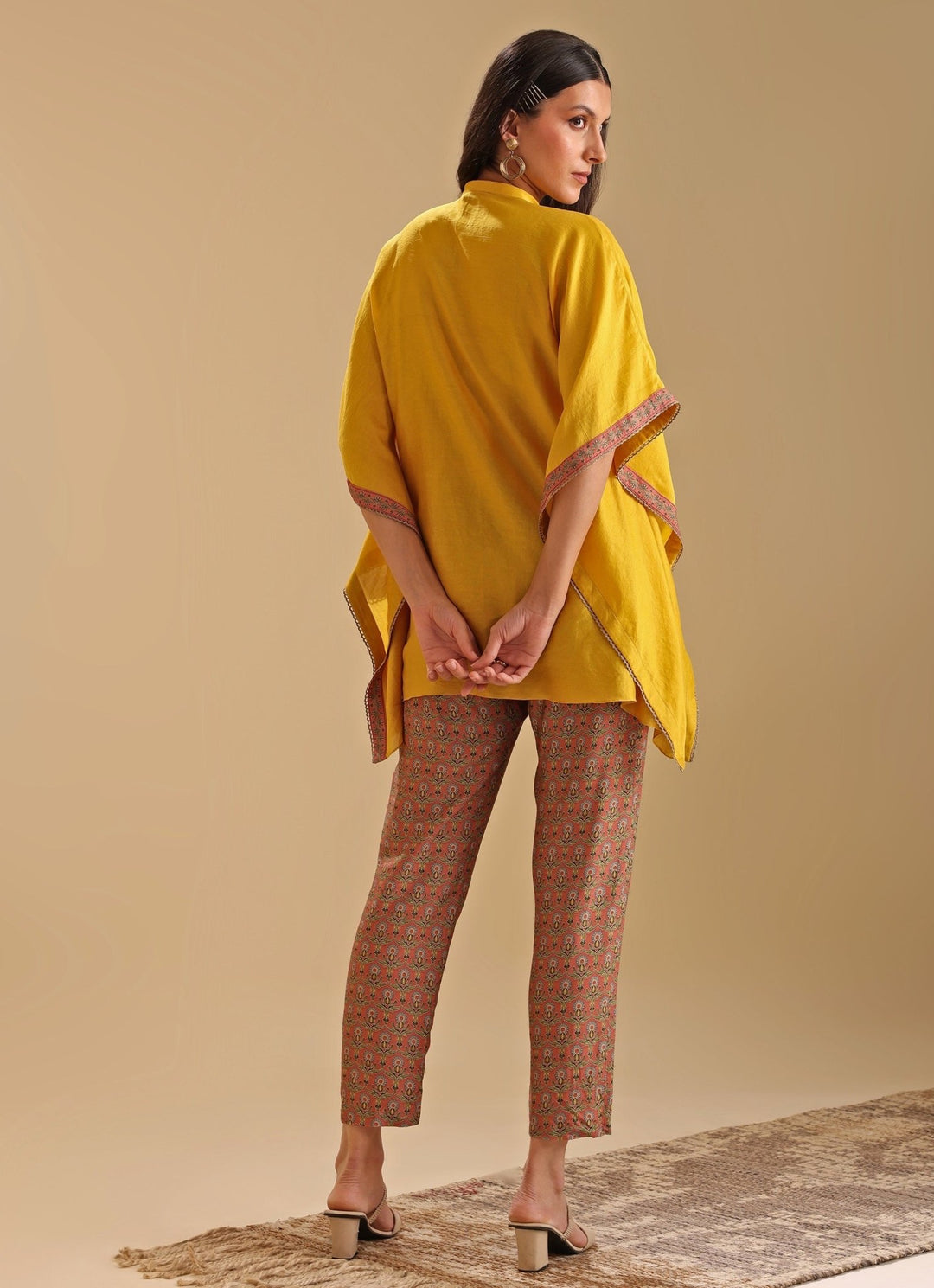 Yellow Embroidered Chanderi Kaftan Shirt And Pant Set Soup By Sougat Paul - Fabilicious Fashion