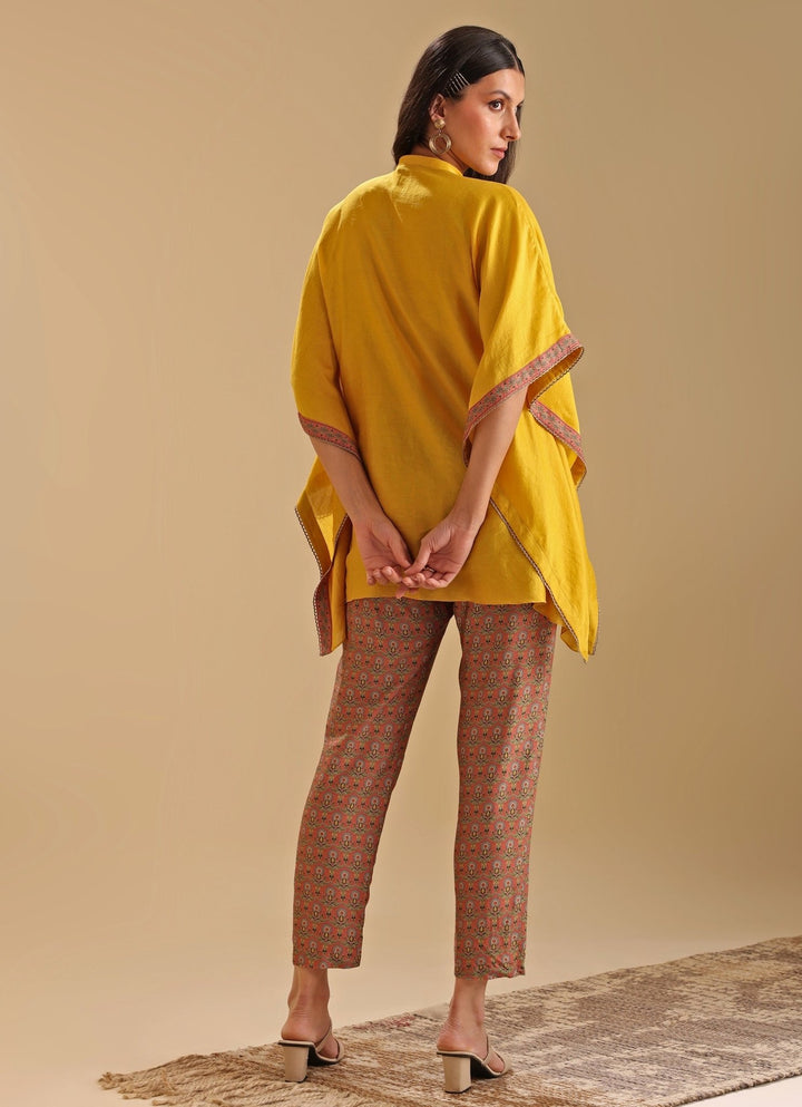 Yellow Embroidered Chanderi Kaftan Shirt And Pant Set Soup By Sougat Paul - Fabilicious Fashion
