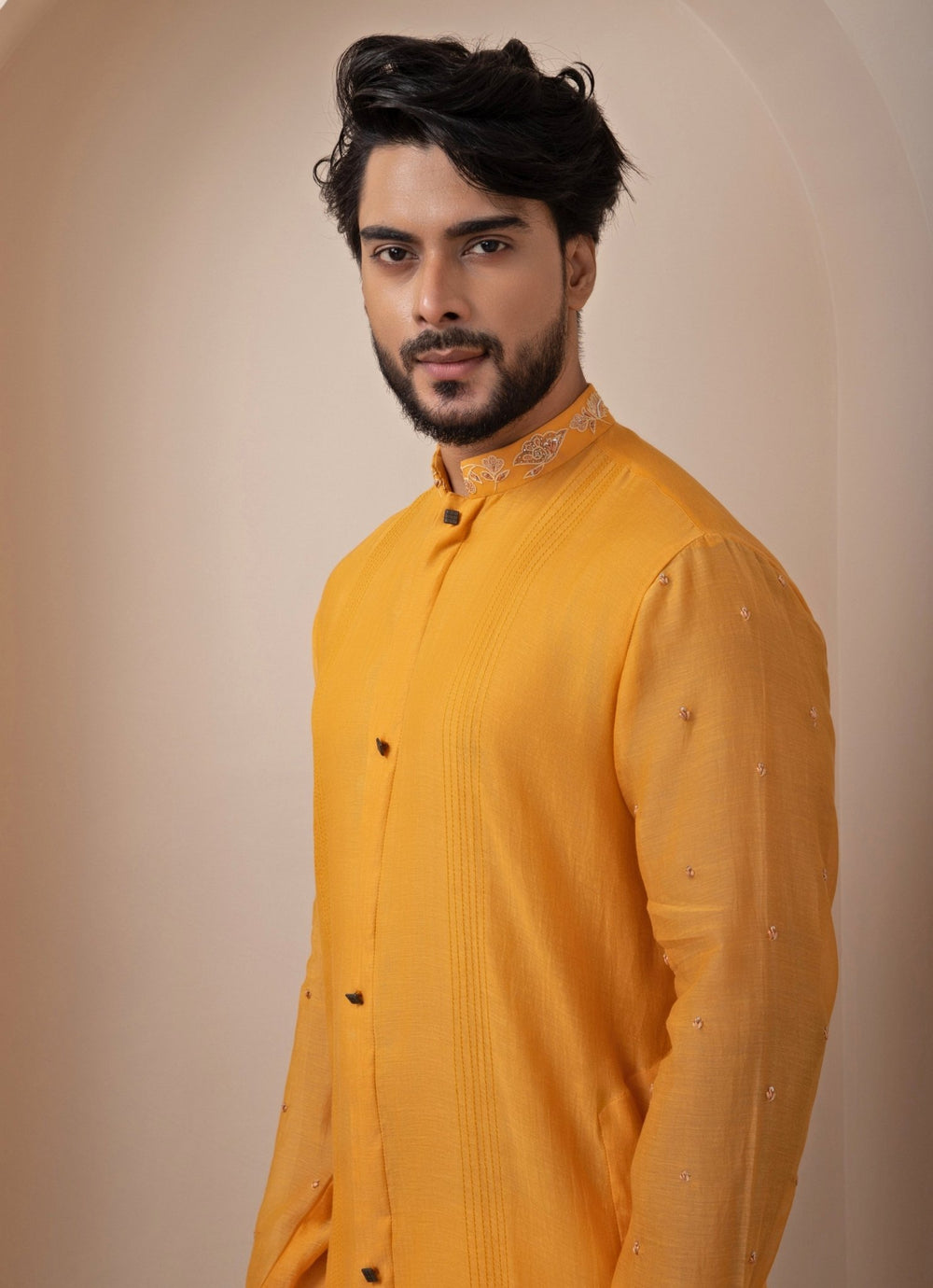 Yellow Embroidered Chanderi Kurta Pant Set Smriti - Fabilicious Fashion