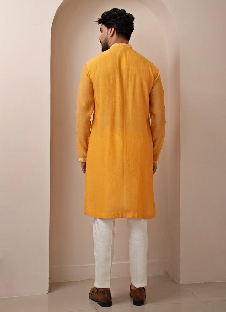 Yellow Embroidered Chanderi Kurta Pant Set Smriti - Fabilicious Fashion