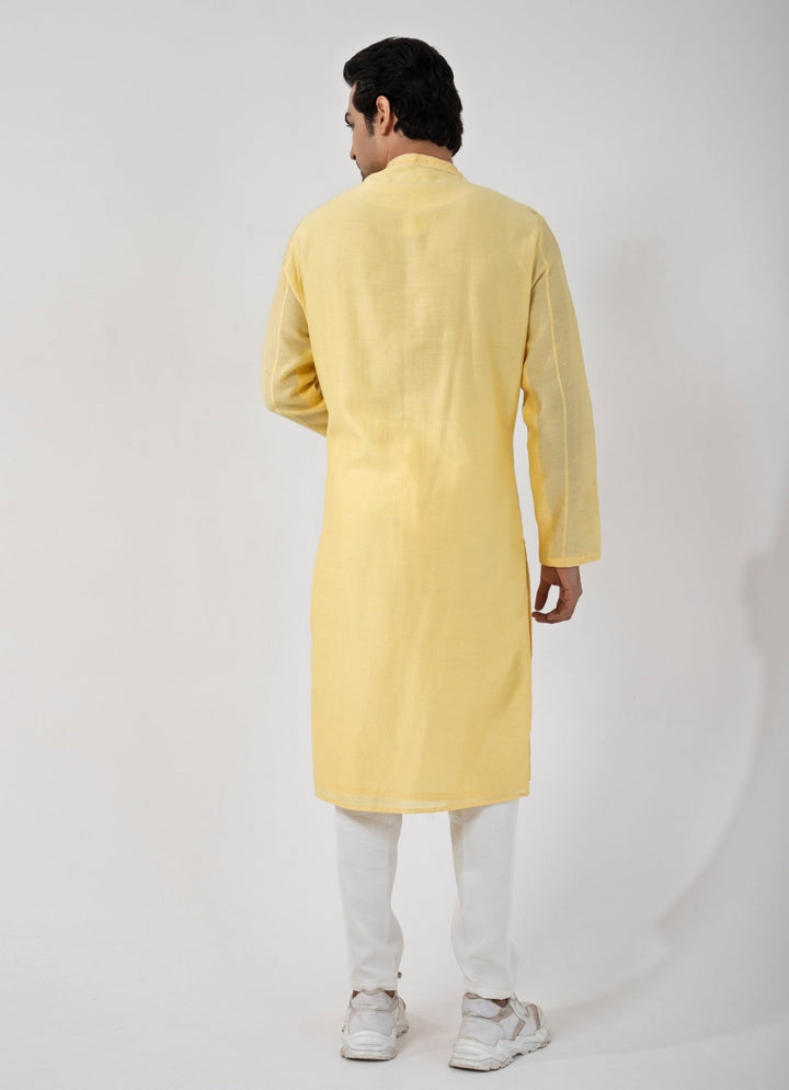 Yellow Embroidered Chanderi Kurta Pants Set Smriti - Fabilicious Fashion