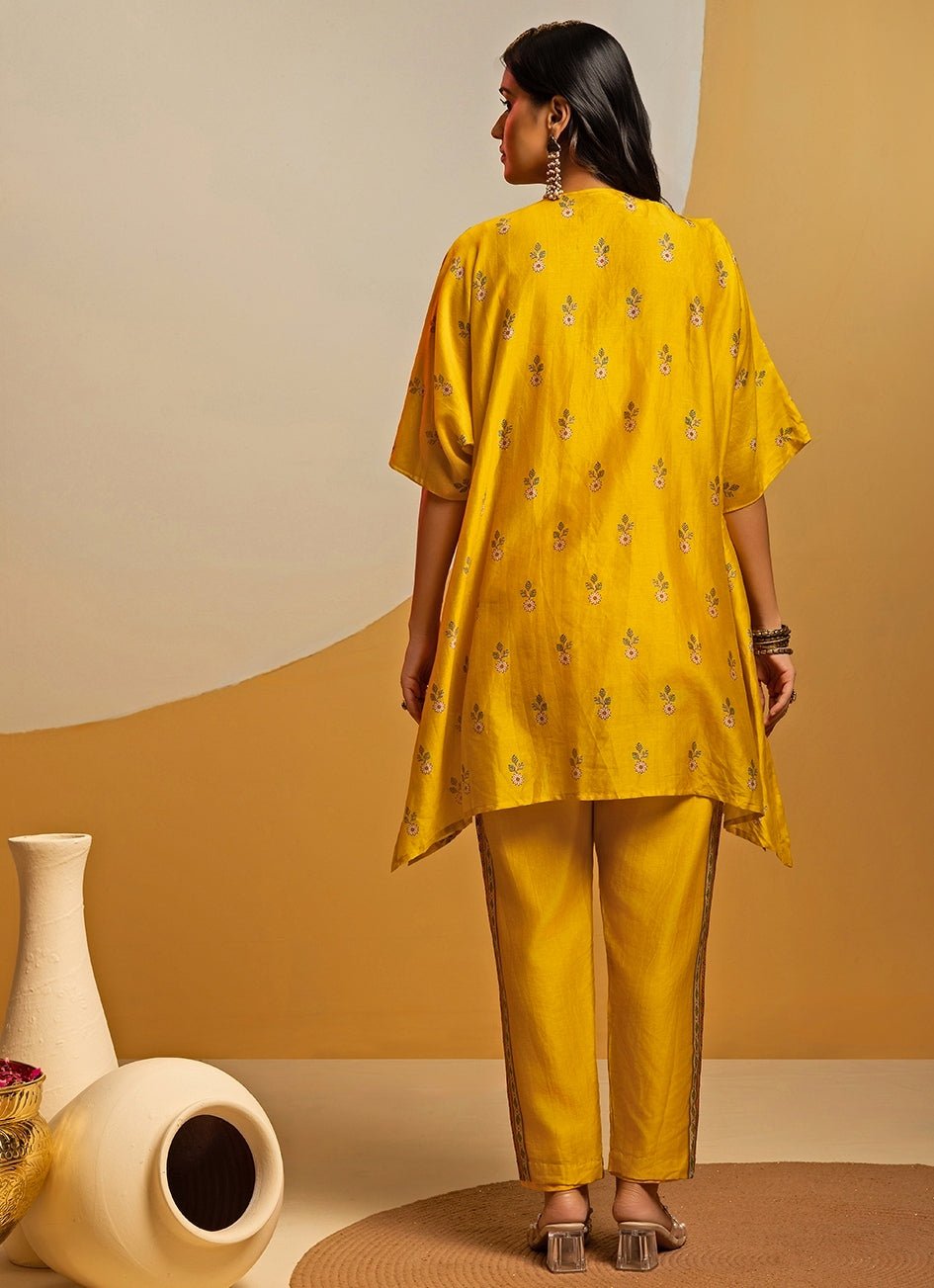 Yellow Embroidered Chanderi Kurta Pants Set Soup by Sougat Paul - Fabilicious Fashion