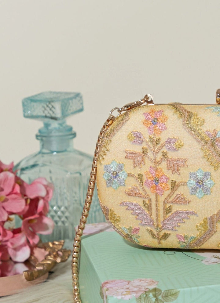 Yellow Embroidered Clutch AMYRA - Fabilicious Fashion