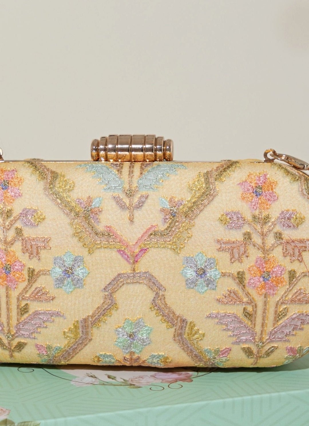 Yellow Embroidered Clutch AMYRA - Fabilicious Fashion