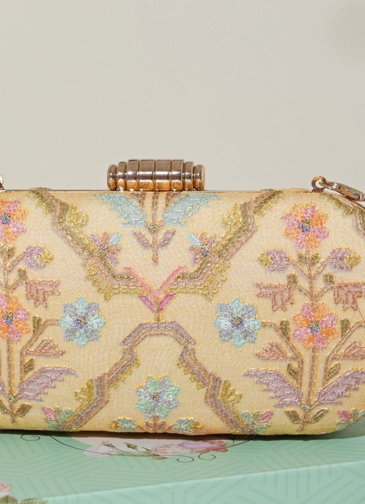 Yellow Embroidered Clutch AMYRA - Fabilicious Fashion