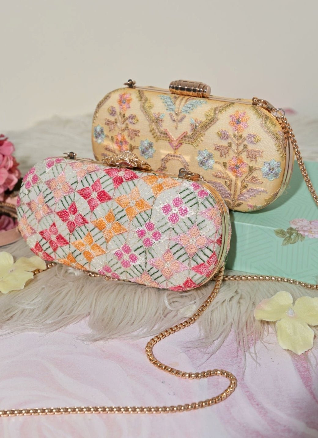 Yellow Embroidered Clutch AMYRA - Fabilicious Fashion