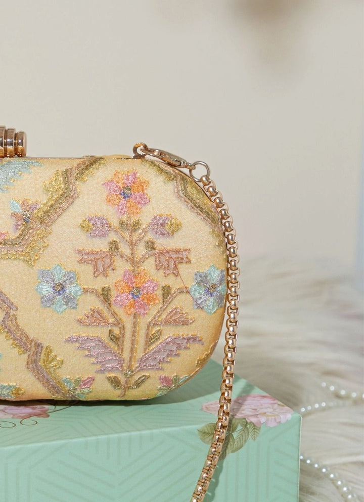 Yellow Embroidered Clutch AMYRA - Fabilicious Fashion