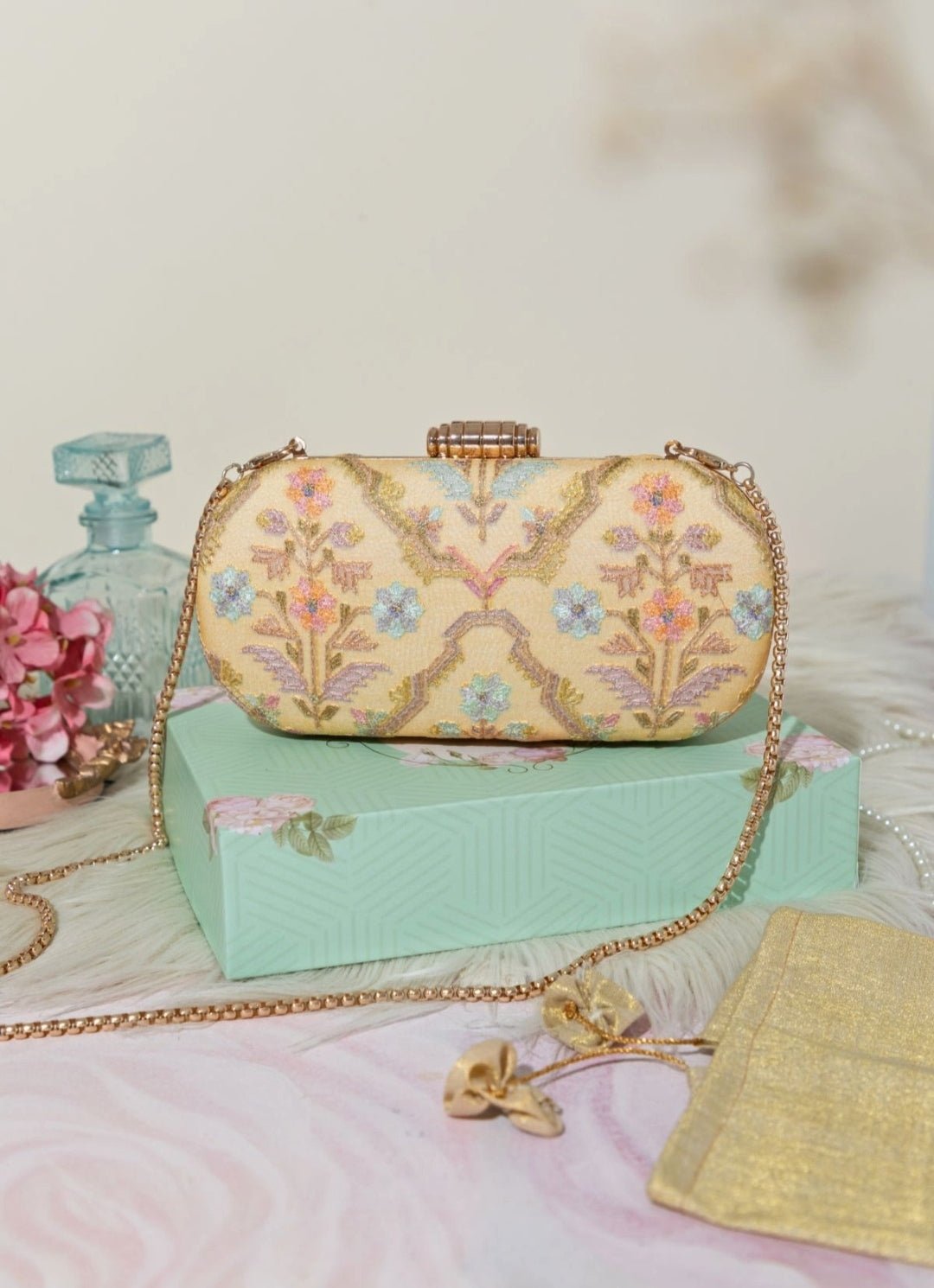 Yellow Embroidered Clutch AMYRA - Fabilicious Fashion