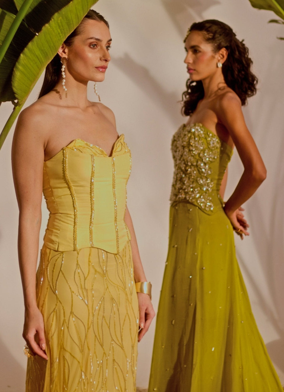 Yellow Embroidered Corset Skirt Set Silky Bindra - Fabilicious Fashion