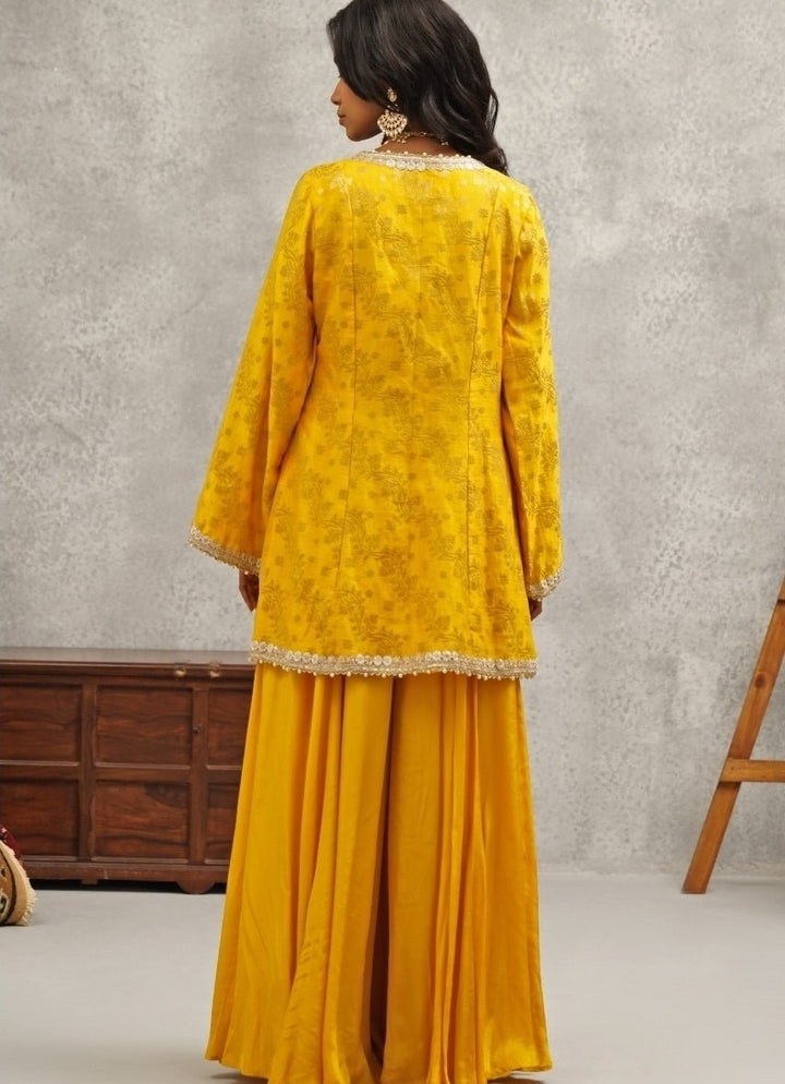 Yellow Embroidered Crepe Sharara Set Kapda Dori - Fabilicious Fashion