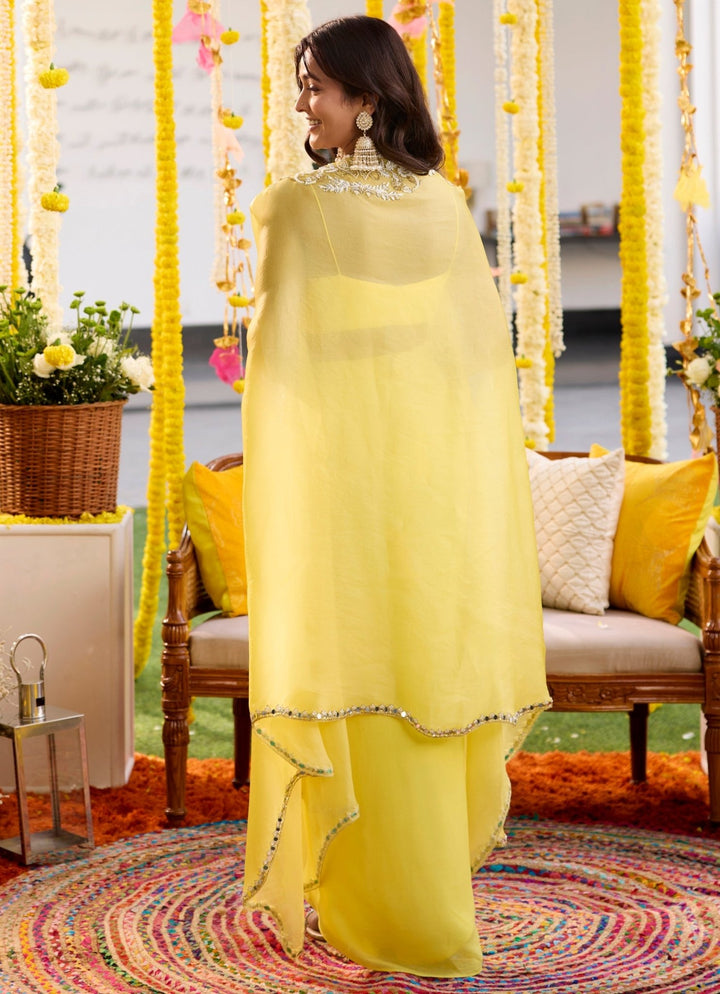 Yellow Embroidered Georgette Dhoti Skirt Sanya Gulati - Fabilicious Fashion