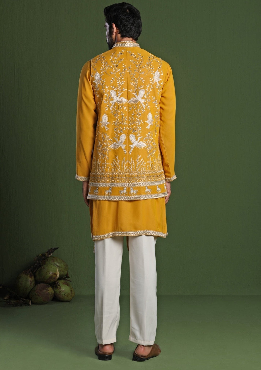 Yellow Embroidered Georgette Kurta Jacket Set Kalpraag - Fabilicious Fashion