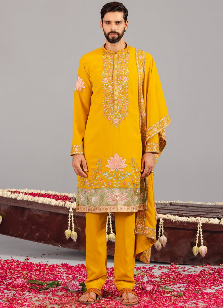 Yellow Embroidered Georgette Kurta Pant Set Kalpraag - Fabilicious Fashion