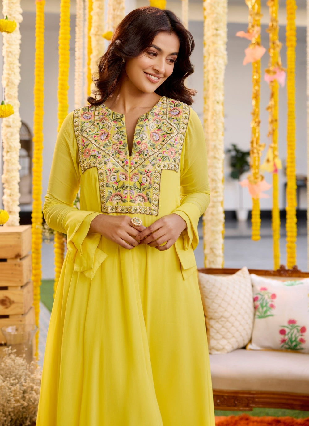 Yellow Embroidered Georgette Kurta Pant Set Sanya Gulati - Fabilicious Fashion