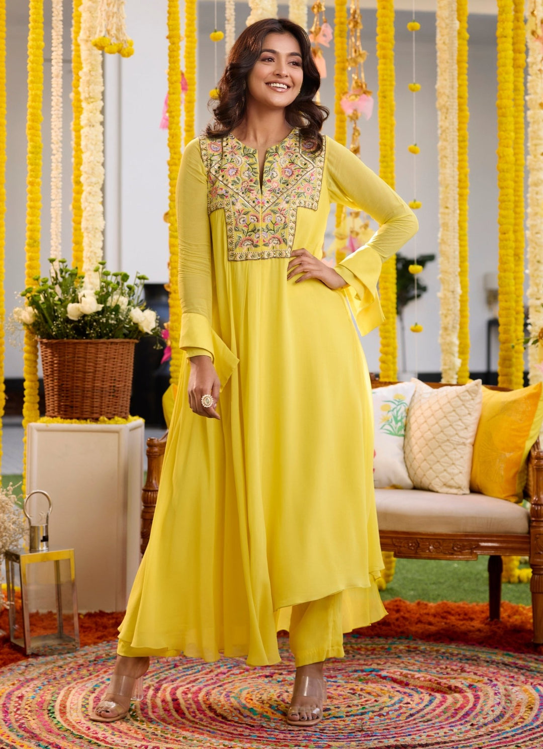 Yellow Embroidered Georgette Kurta Pant Set Sanya Gulati - Fabilicious Fashion
