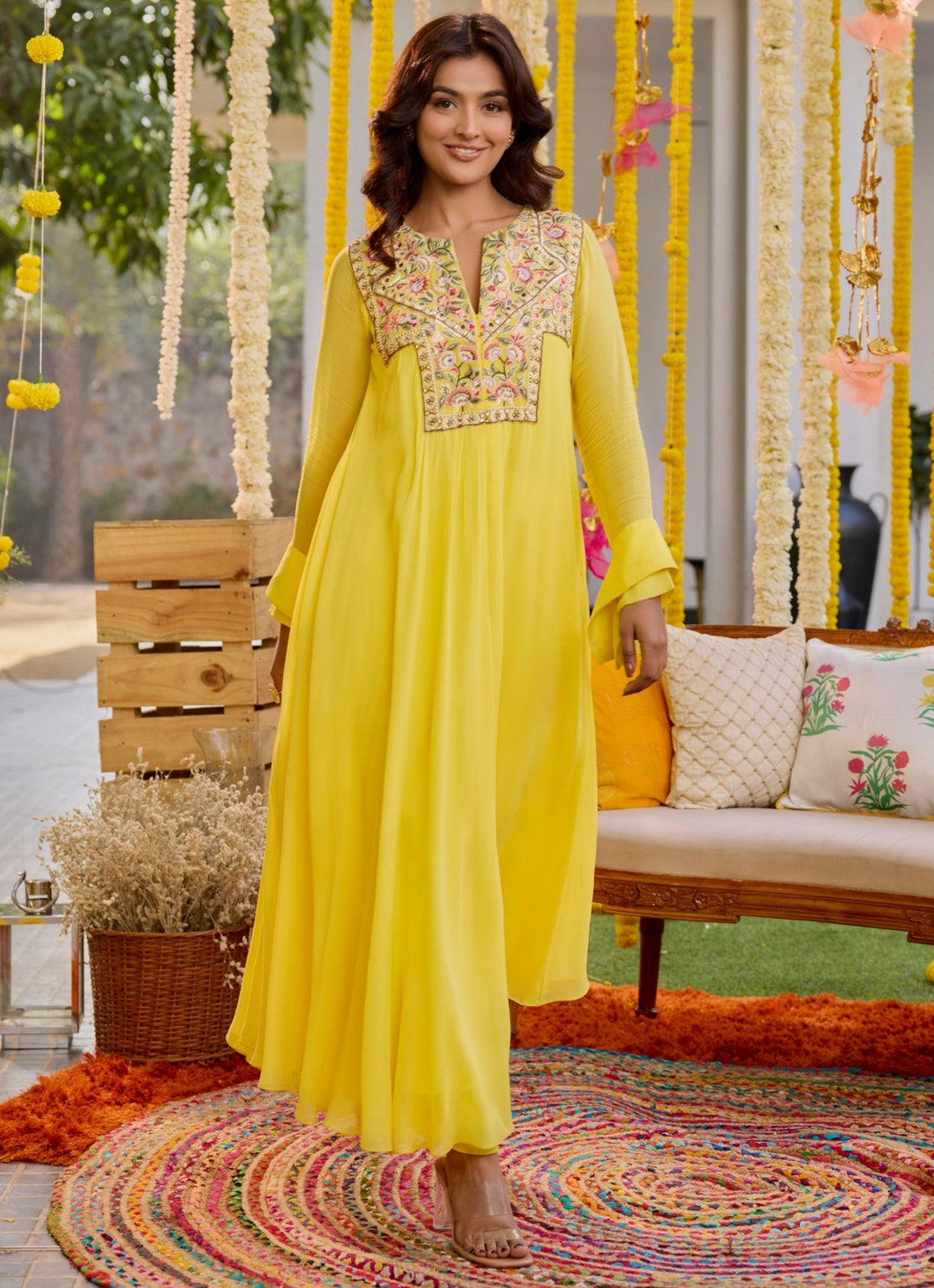 Yellow Embroidered Georgette Kurta Pant Set Sanya Gulati - Fabilicious Fashion