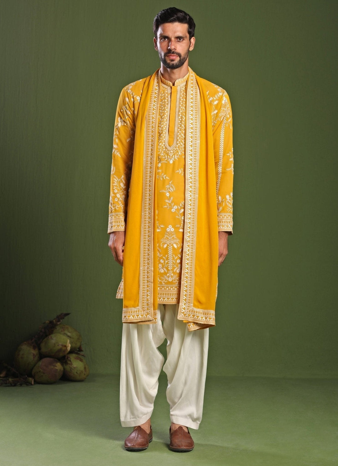 Yellow Embroidered Georgette Kurta Patiala Pant Kalpraag - Fabilicious Fashion