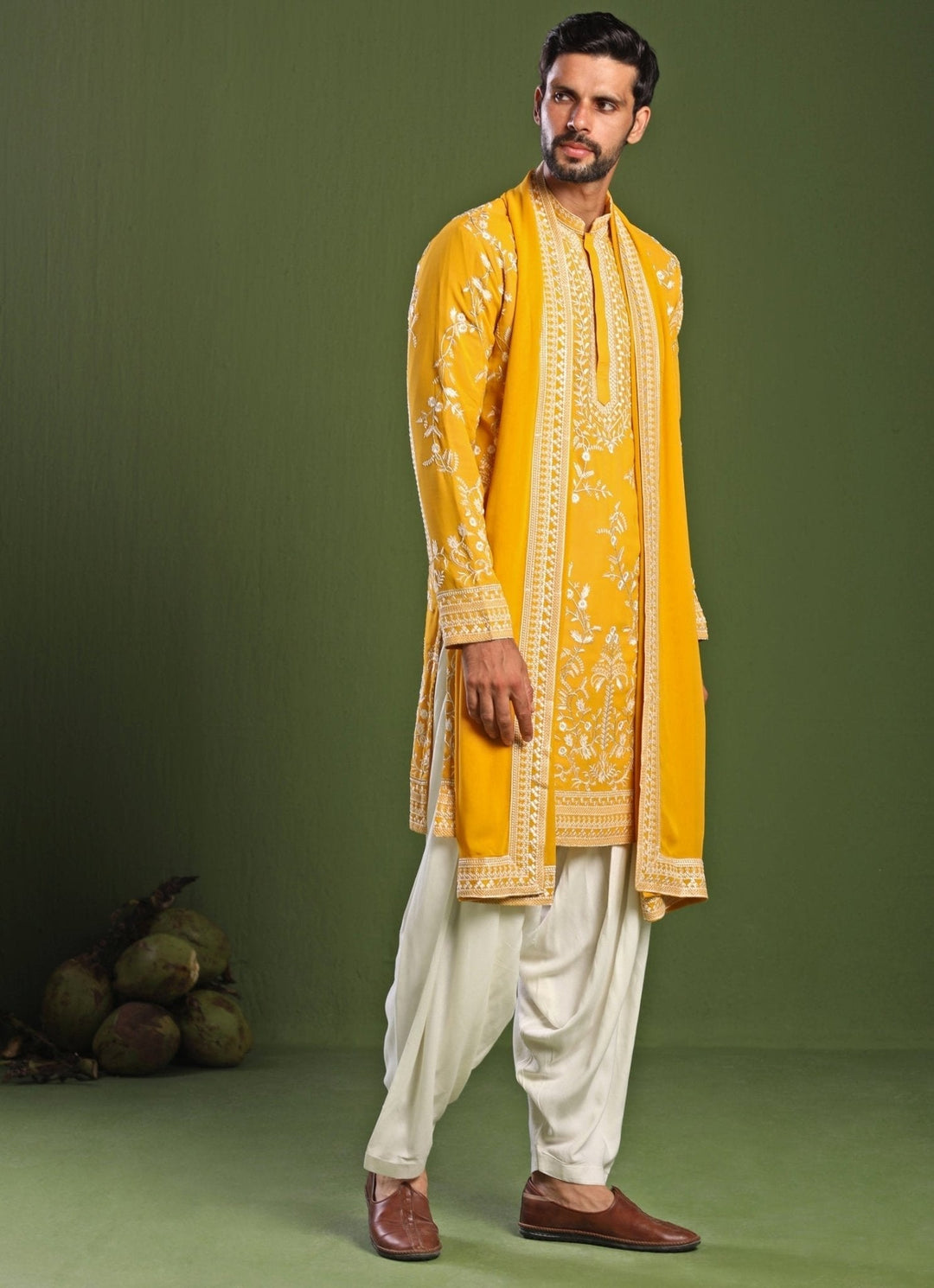 Yellow Embroidered Georgette Kurta Patiala Pant Kalpraag - Fabilicious Fashion