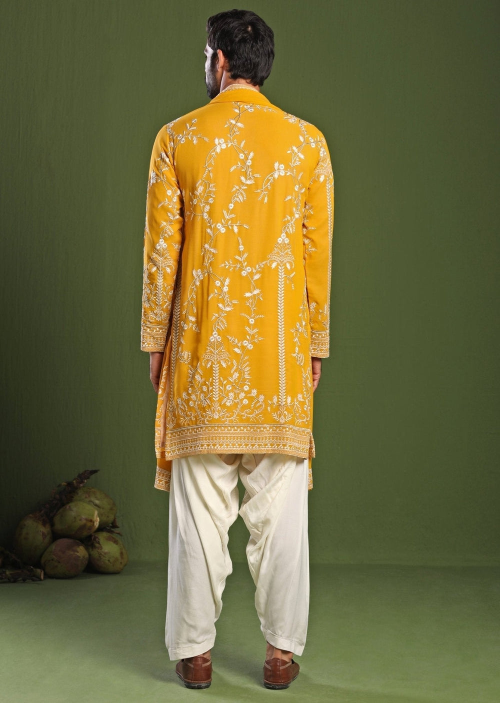 Yellow Embroidered Georgette Kurta Patiala Pant Kalpraag - Fabilicious Fashion
