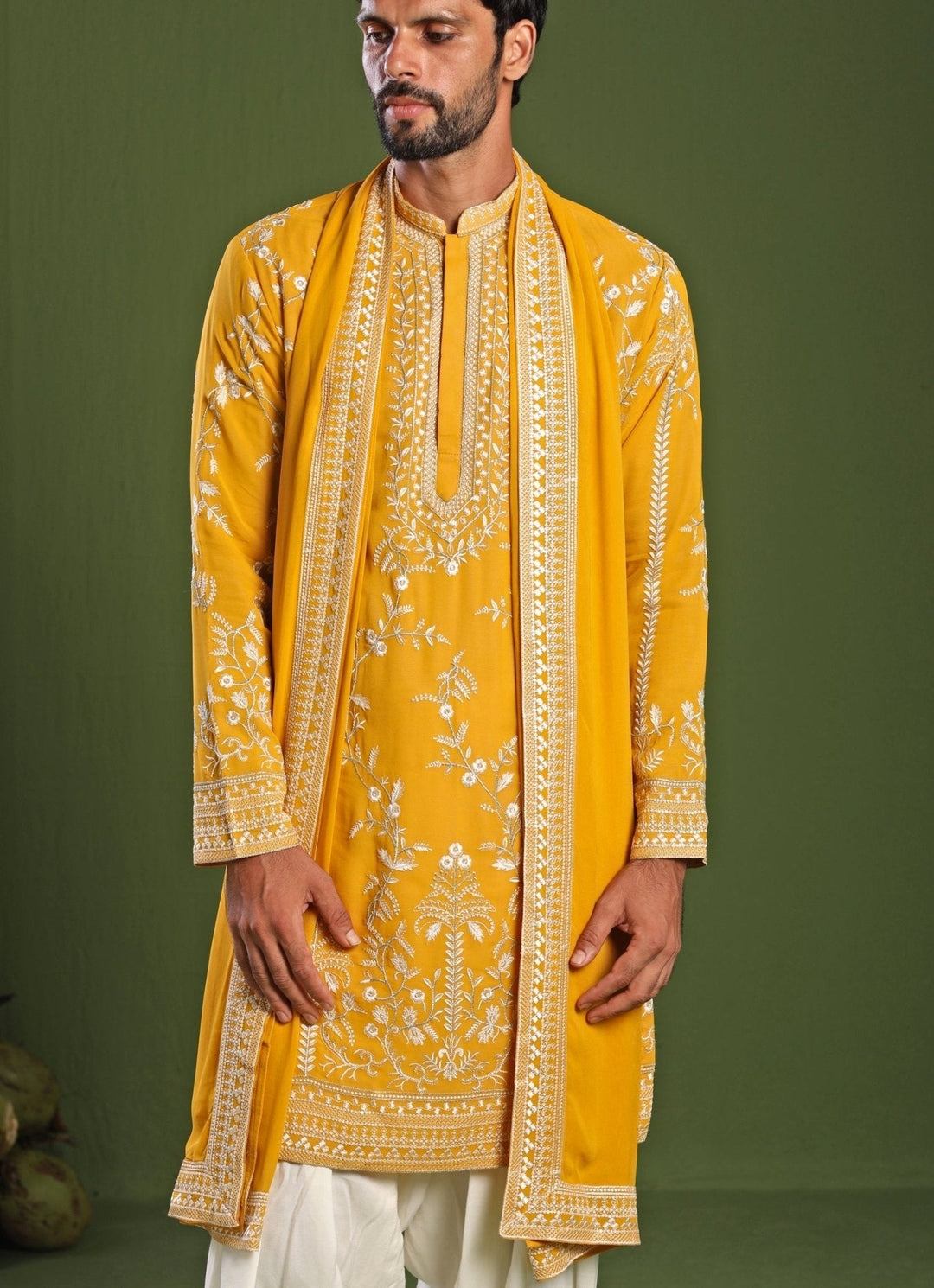 Yellow Embroidered Georgette Kurta Patiala Pant Kalpraag - Fabilicious Fashion