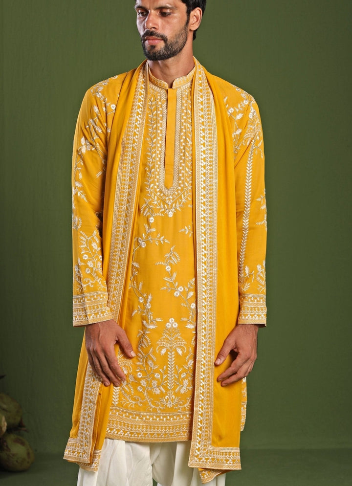 Yellow Embroidered Georgette Kurta Patiala Pant Kalpraag - Fabilicious Fashion