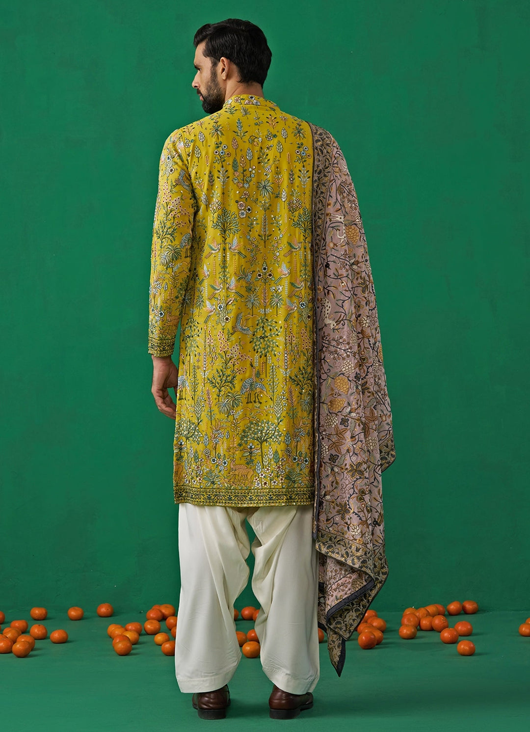 Yellow Embroidered Georgette Kurta Set with Contasting Pantss Kalpraag - Fabilicious Fashion