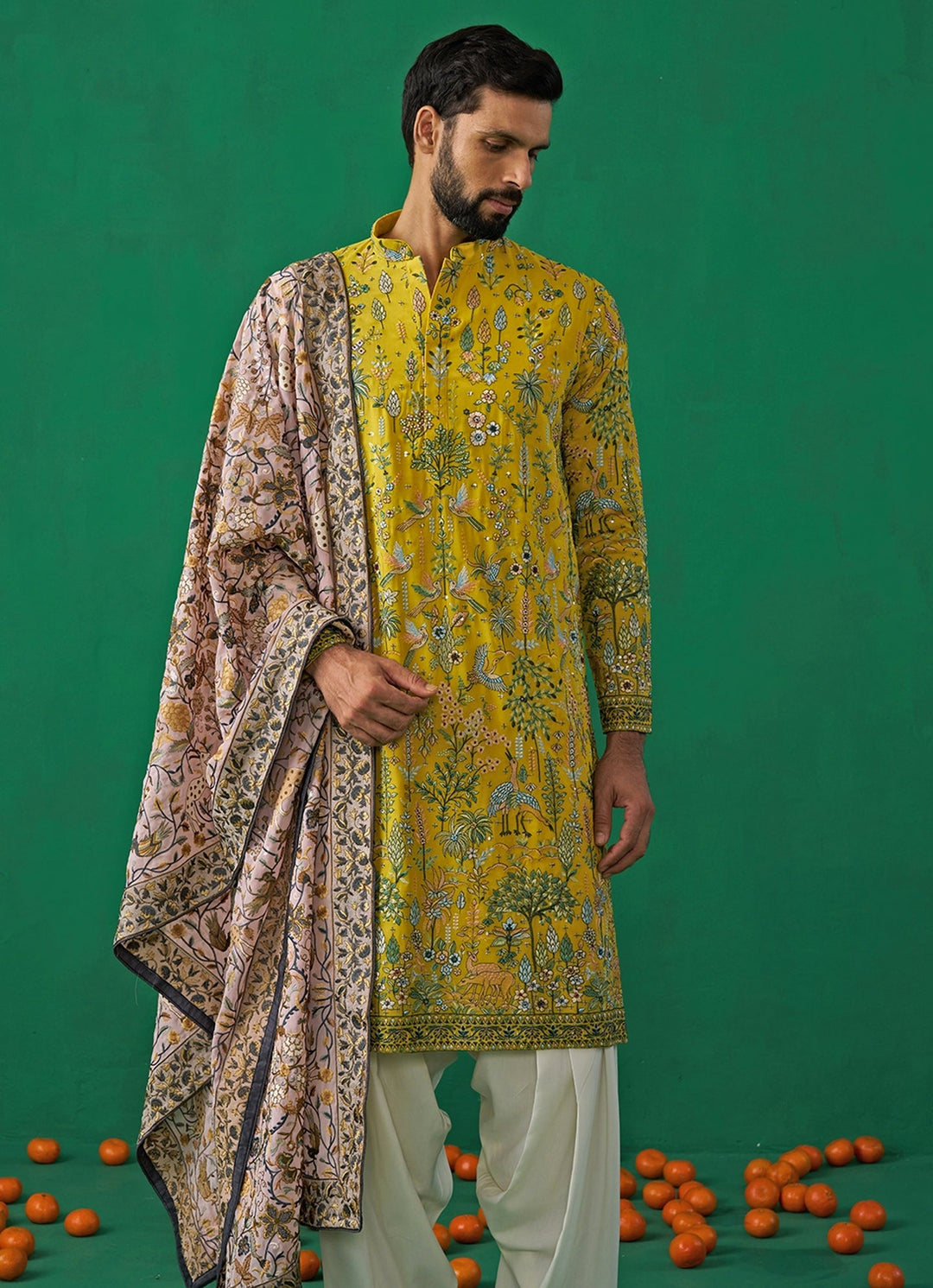 Yellow Embroidered Georgette Kurta Set with Contasting Pantss Kalpraag - Fabilicious Fashion