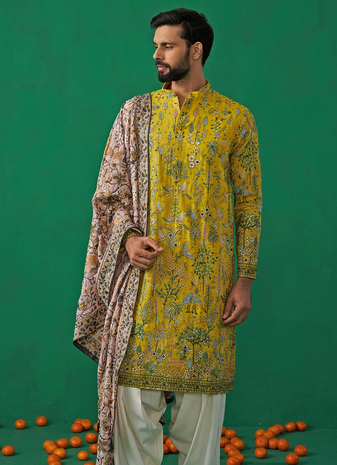 Yellow Embroidered Georgette Kurta Set with Contasting Pantss Kalpraag - Fabilicious Fashion