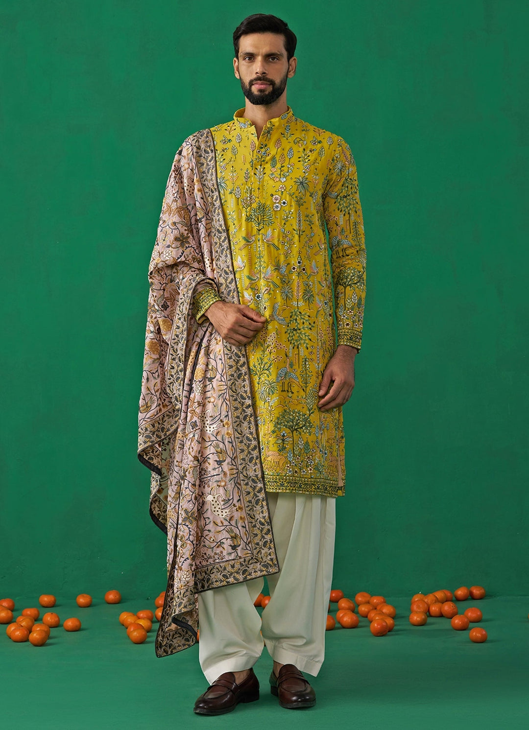 Yellow Embroidered Georgette Kurta Set with Contasting Pantss Kalpraag - Fabilicious Fashion