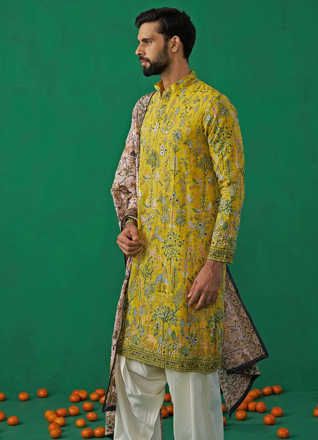 Yellow Embroidered Georgette Kurta Set with Contasting Pantss Kalpraag - Fabilicious Fashion