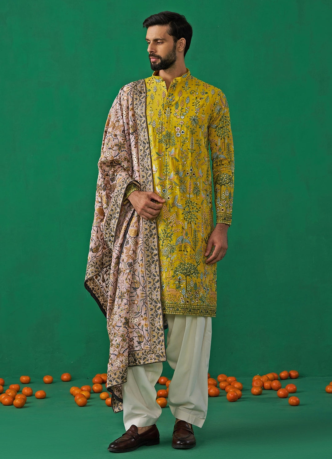 Yellow Embroidered Georgette Kurta Set with Contasting Pantss Kalpraag - Fabilicious Fashion