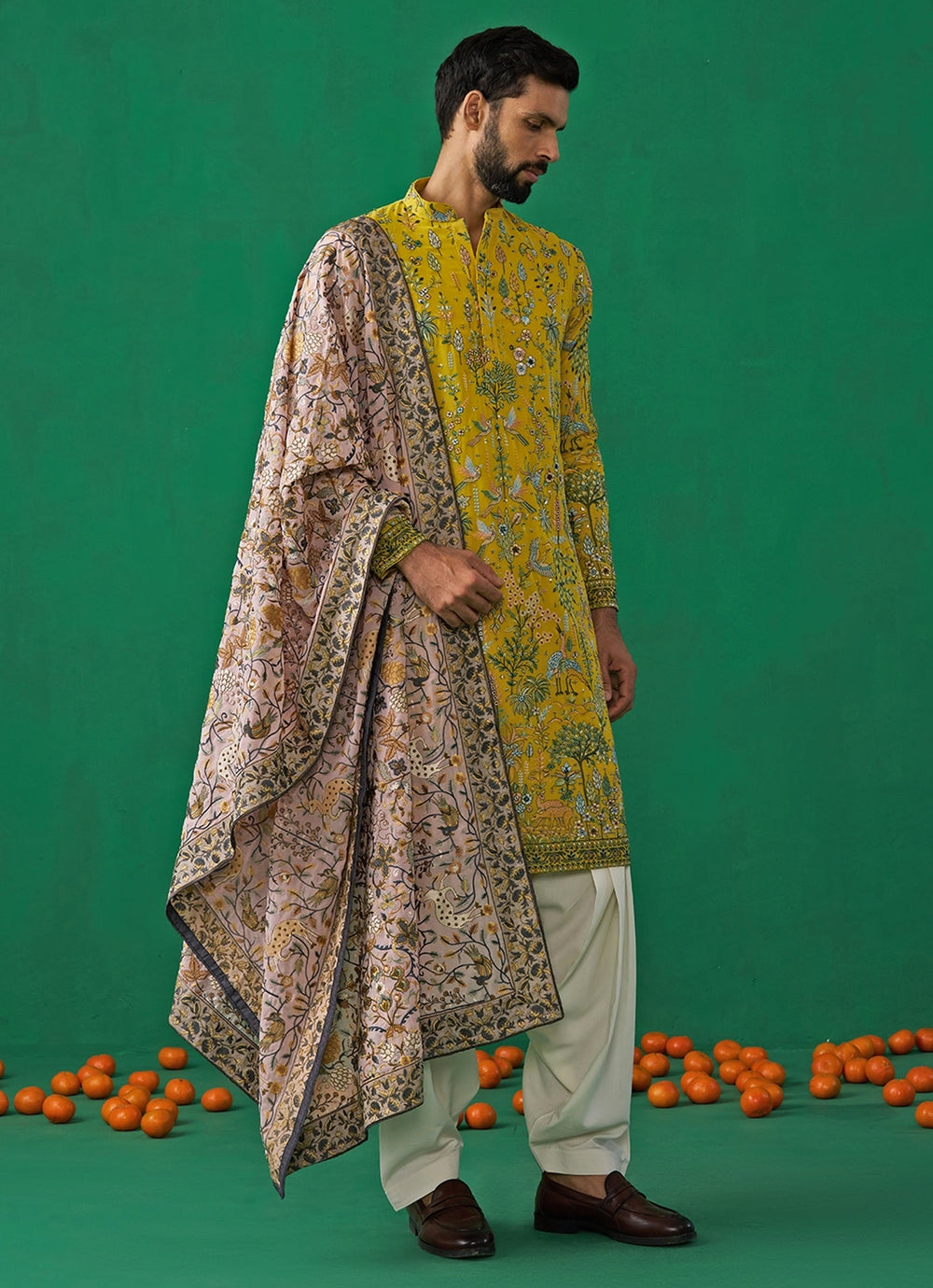 Yellow Embroidered Georgette Kurta Set with Contasting Pantss Kalpraag - Fabilicious Fashion