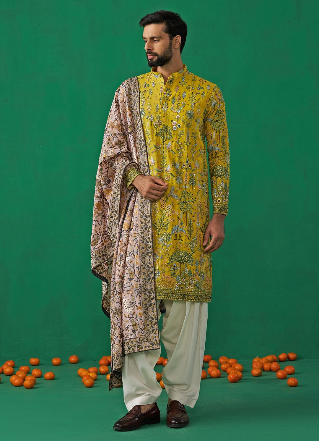 Yellow Embroidered Georgette Kurta Set with Contasting Pantss Kalpraag - Fabilicious Fashion