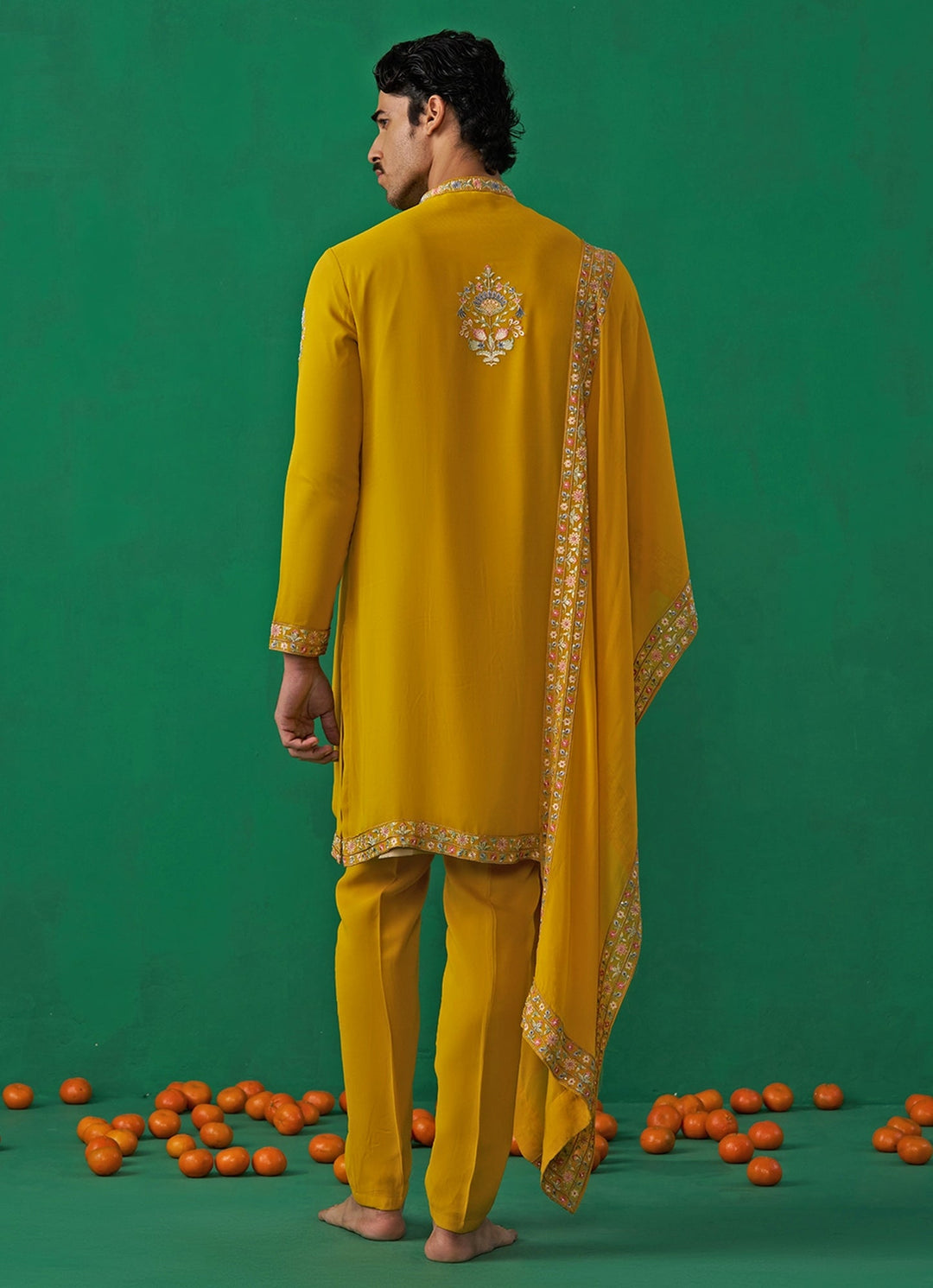 Yellow Embroidered Georgette Kurta Set Kalpraag - Fabilicious Fashion