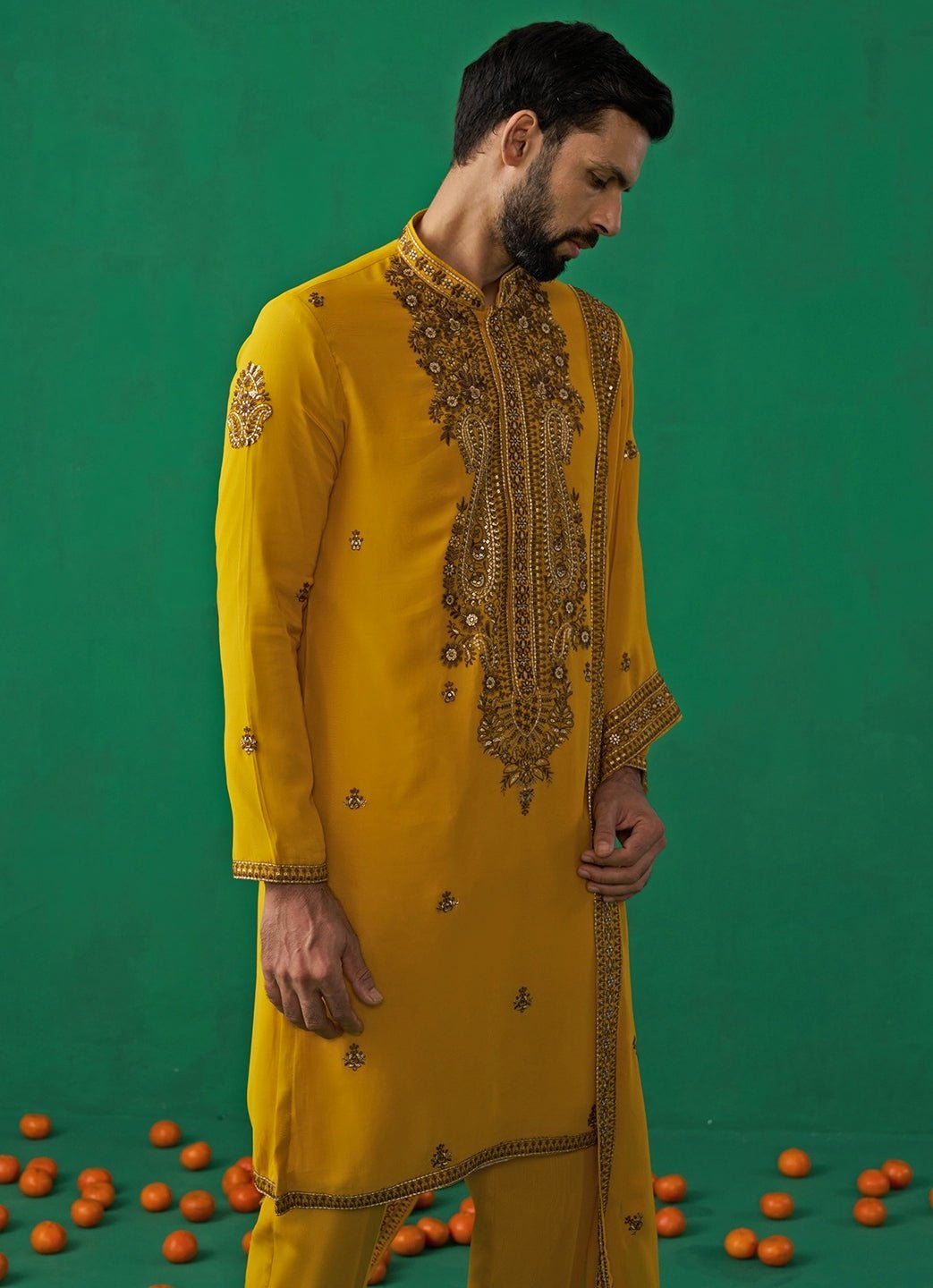 Yellow Embroidered Georgette Kurta Set Kalpraag - Fabilicious Fashion