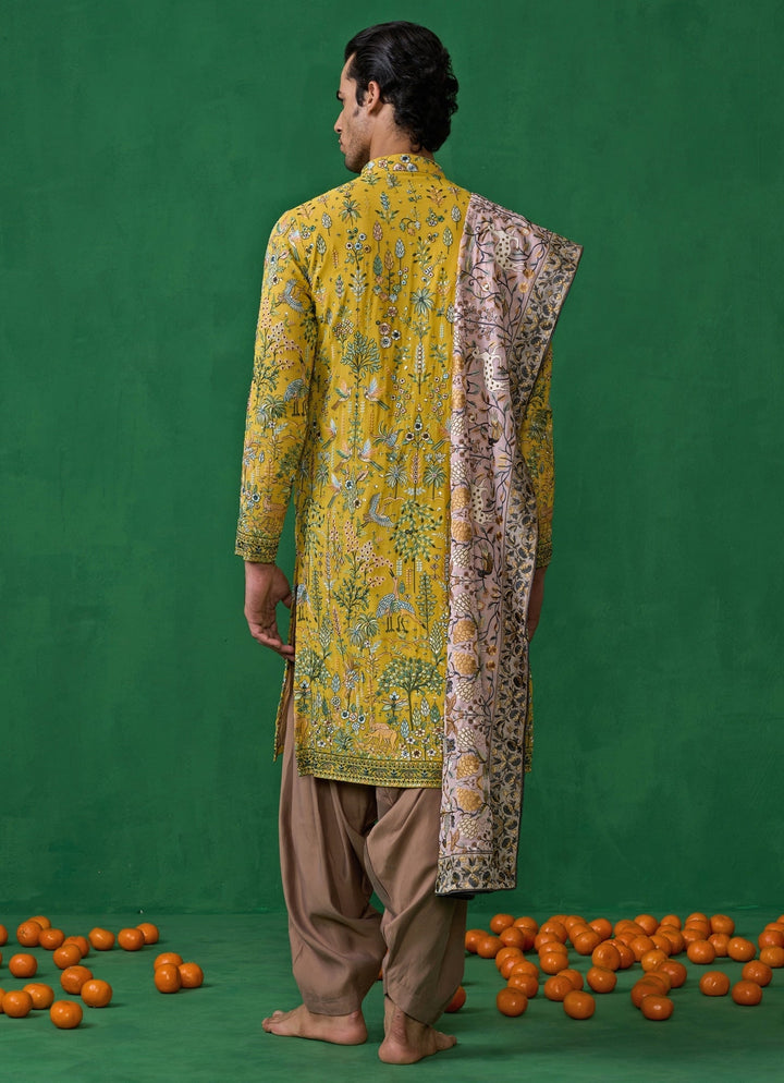 Yellow Embroidered Georgette Kurta Set Kalpraag - Fabilicious Fashion