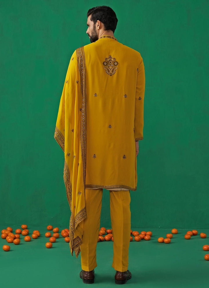 Yellow Embroidered Georgette Kurta Set Kalpraag - Fabilicious Fashion