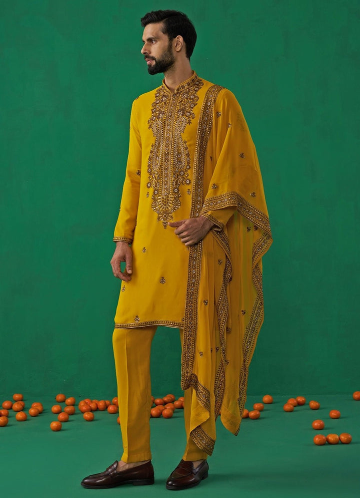 Yellow Embroidered Georgette Kurta Set Kalpraag - Fabilicious Fashion
