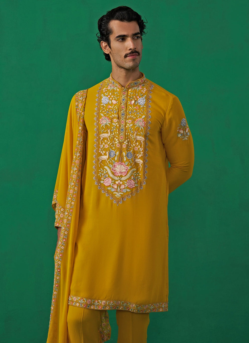 Yellow Embroidered Georgette Kurta Set Kalpraag - Fabilicious Fashion