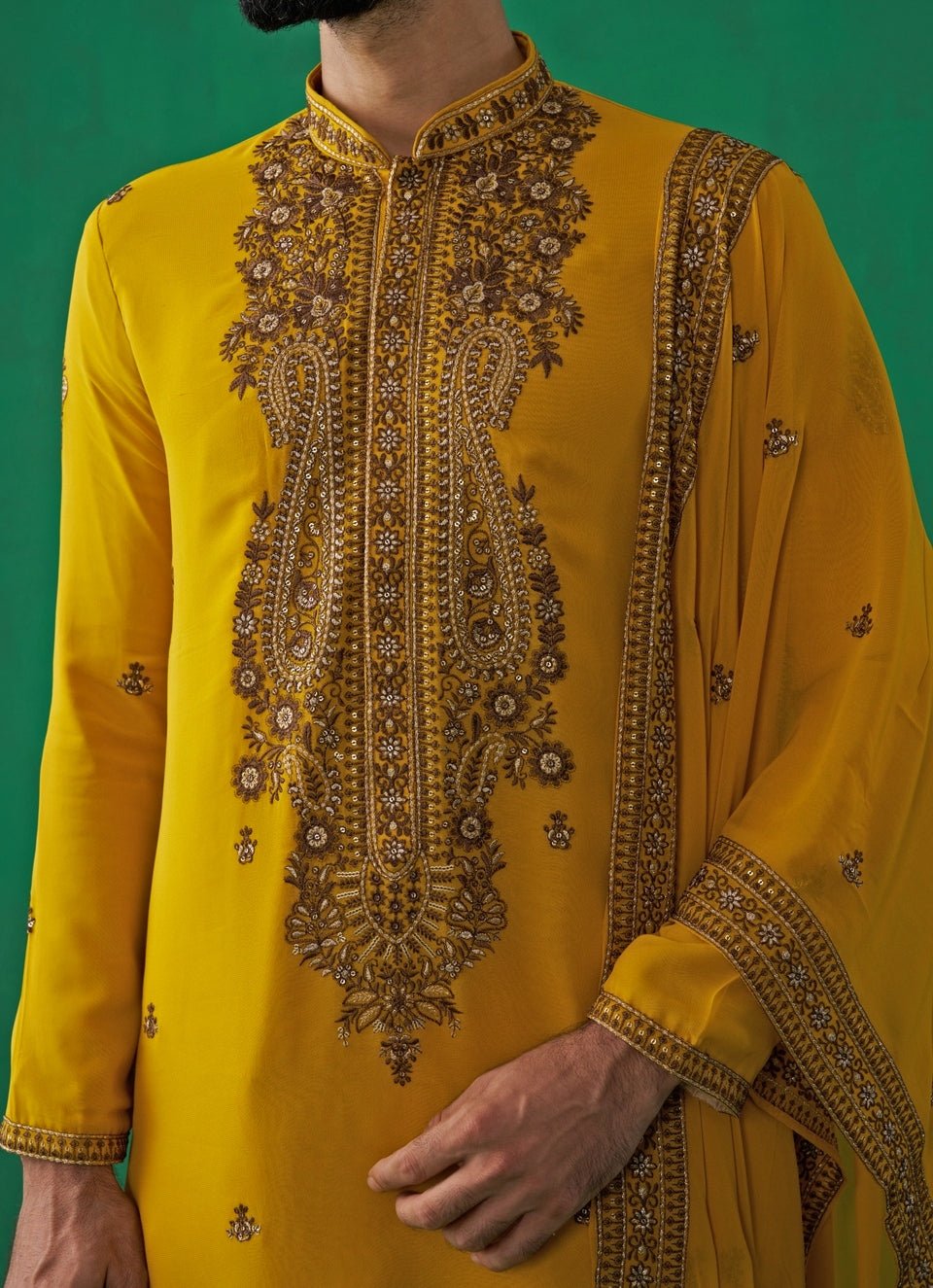 Yellow Embroidered Georgette Kurta Set Kalpraag - Fabilicious Fashion