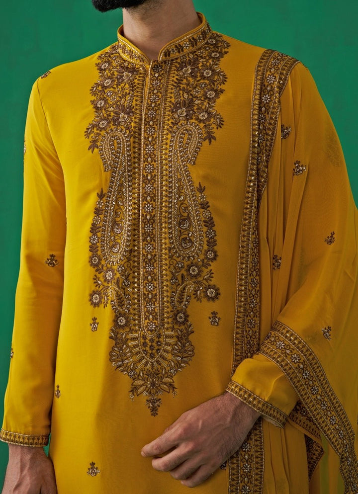 Yellow Embroidered Georgette Kurta Set Kalpraag - Fabilicious Fashion