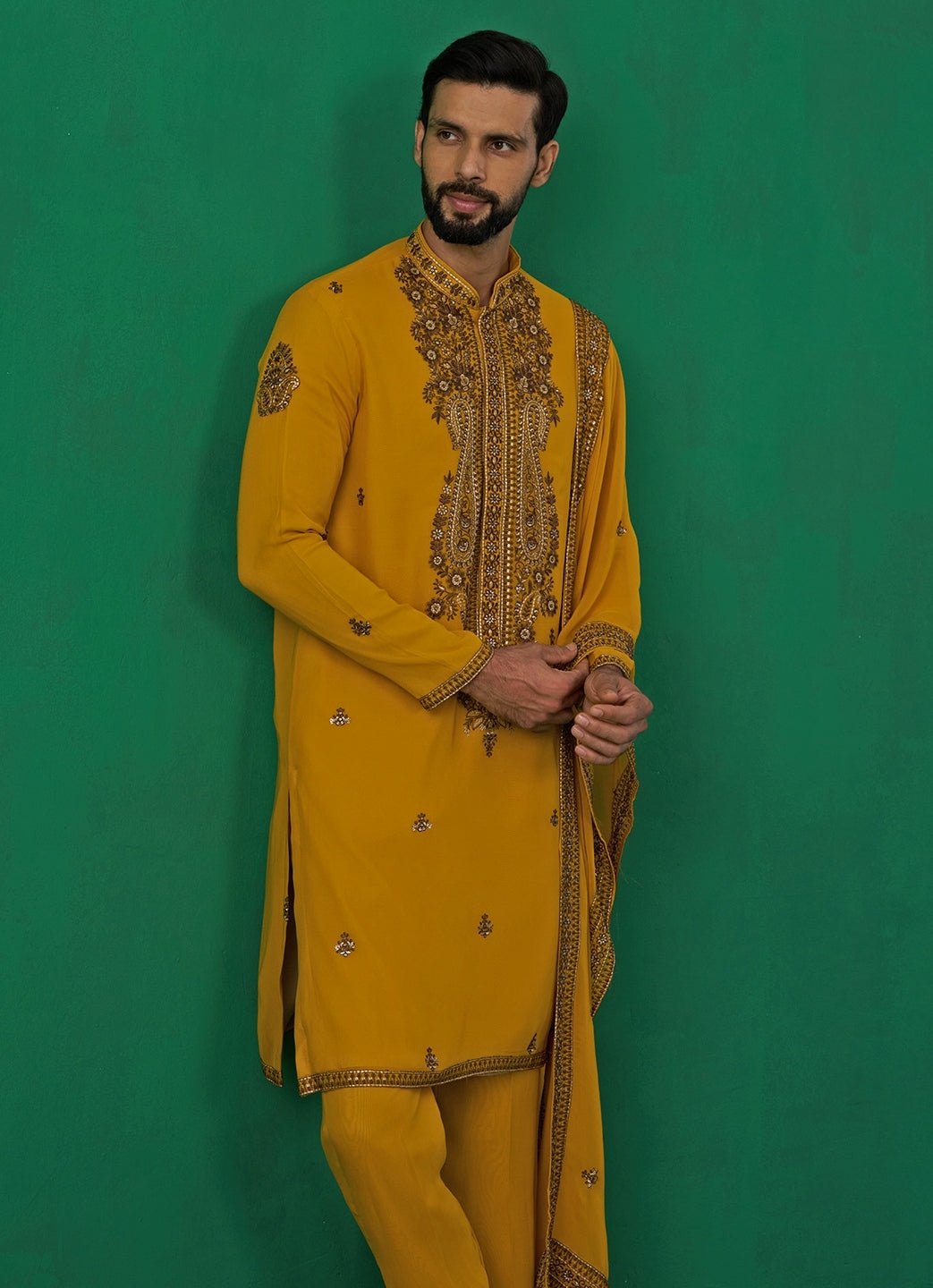 Yellow Embroidered Georgette Kurta Set Kalpraag - Fabilicious Fashion