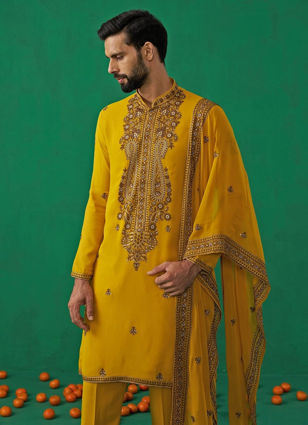 Yellow Embroidered Georgette Kurta Set Kalpraag - Fabilicious Fashion
